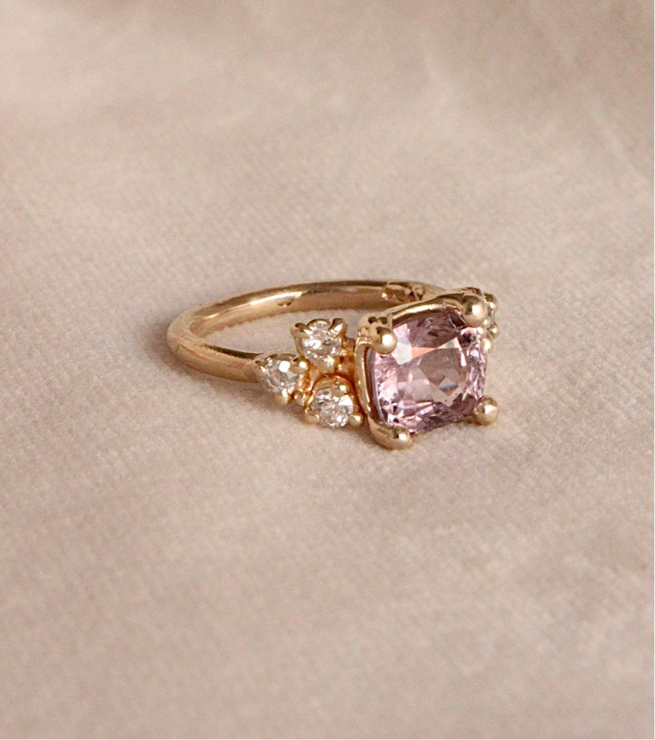 Lavender Spinel and diamond cluster ring