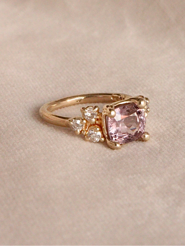 Lavender Spinel and diamond cluster ring