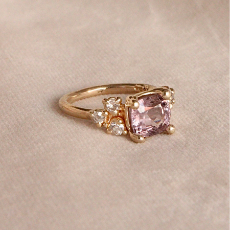 Lavender Spinel and diamond cluster ring