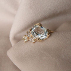 Aquamarine and Antique Diamond Engagement Ring