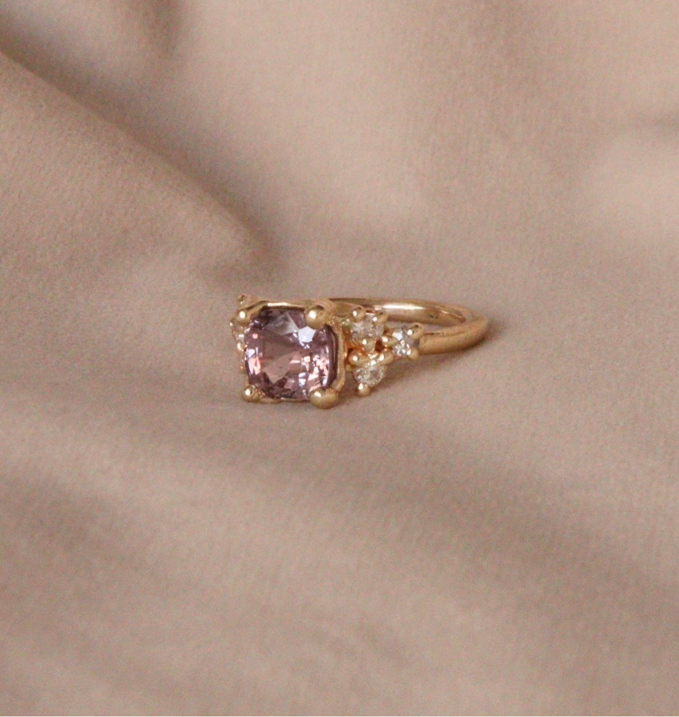 Lavender Spinel and diamond cluster ring