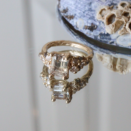 Blush Pink Sapphire and Antique Diamond Engagement Ring