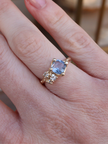 Denim blue sapphire engagement ring
