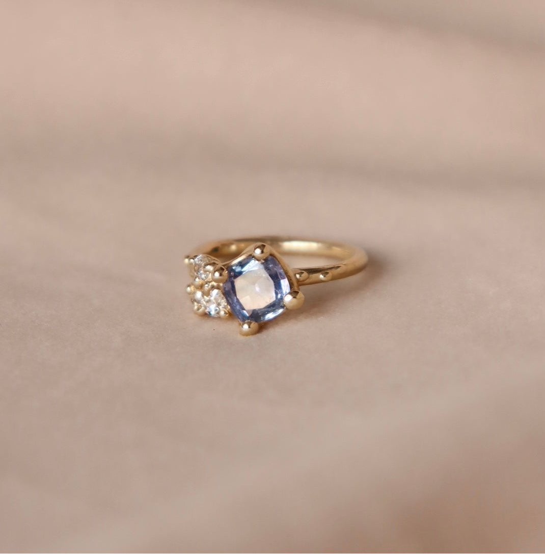 Denim blue sapphire engagement ring