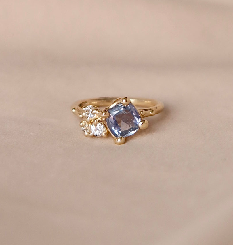 Denim blue sapphire engagement ring