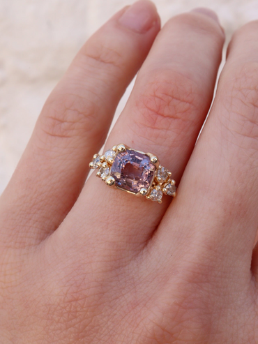 Lavender Spinel and diamond cluster ring