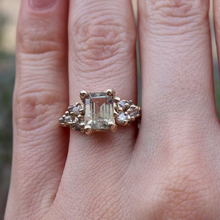 Blush Pink Sapphire and Antique Diamond Engagement Ring