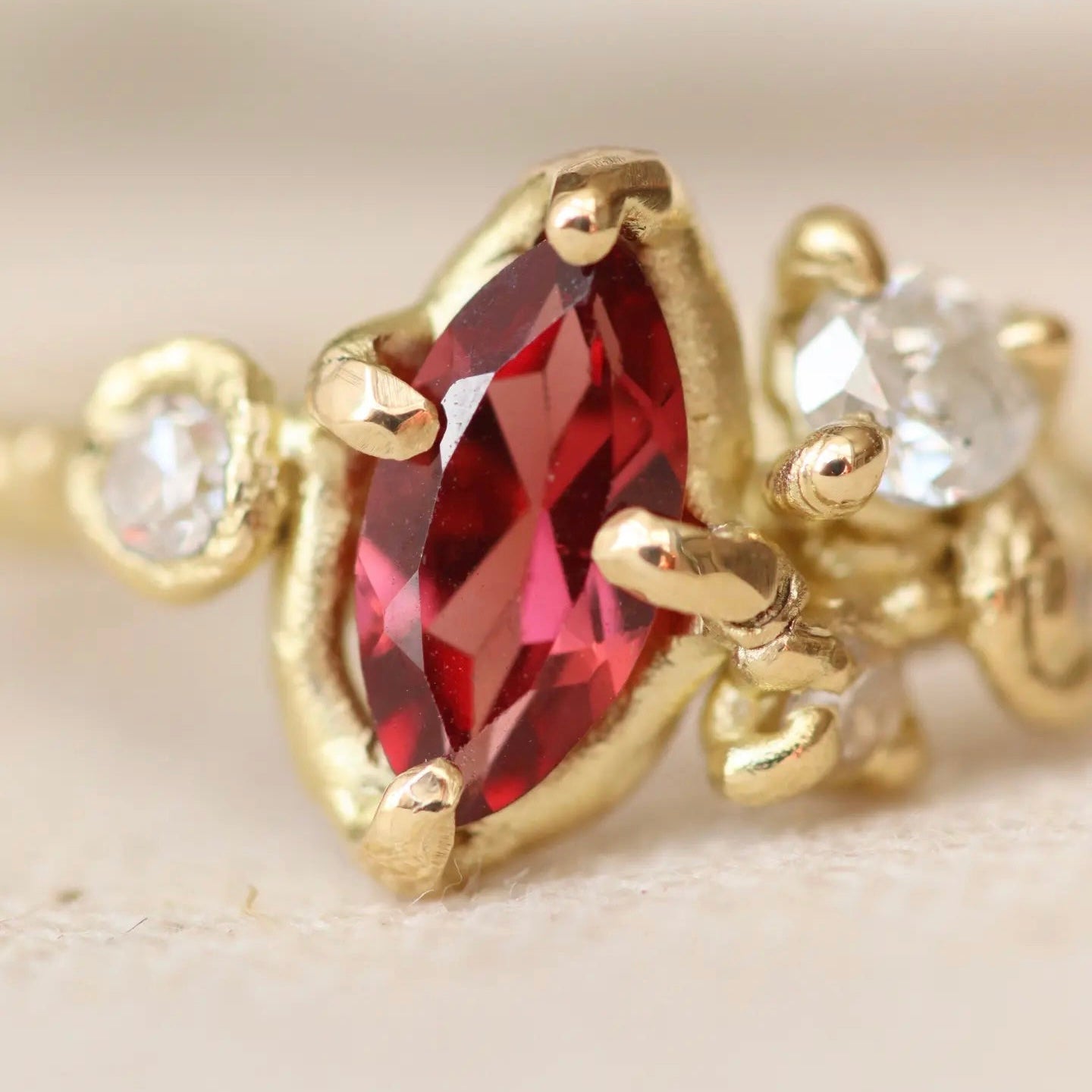 Marquise Garnet with Diamond Clusters