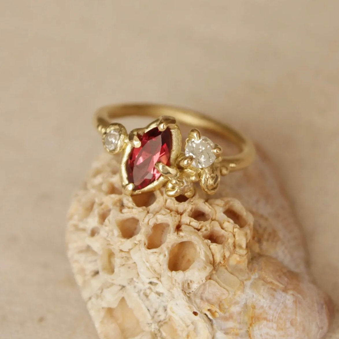 Marquise Garnet with Diamond Clusters